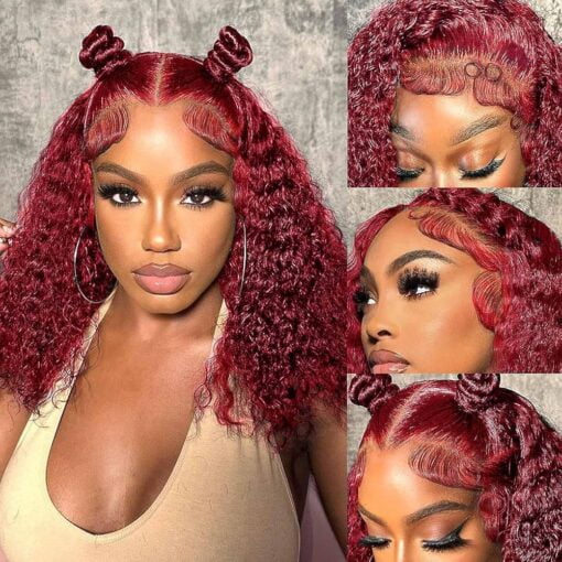 Jkd 99J Burgundy Deep Wave Lace Front Wigs MI1603525