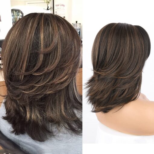 Jolelyne Dark Brown Highlight Wig Bob Layered MI1610795