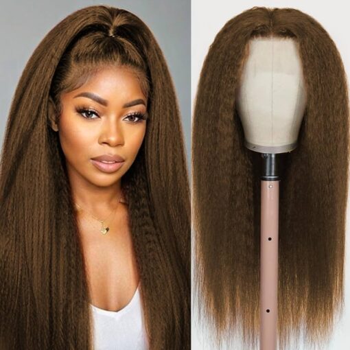 Jolitime Kinky Straight Lace Front Wig For Women Black Women Highlight Yaki Straight Hair Wig Synthetic Middle Part Wig Curly Glueless Heat Resistant Hair MI1605150