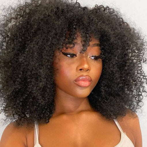 Kinky Curly Afro Wigs With Bangs Glueless Human Hair Wigs MI1602396