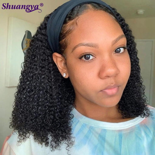 Kinky Curly Headband Wig 100% Human Hair Short Curly Headband Wig 200 Density Deep Wave Scarf Wig Peruvian Water Wave Scarf Wigs MI1604559