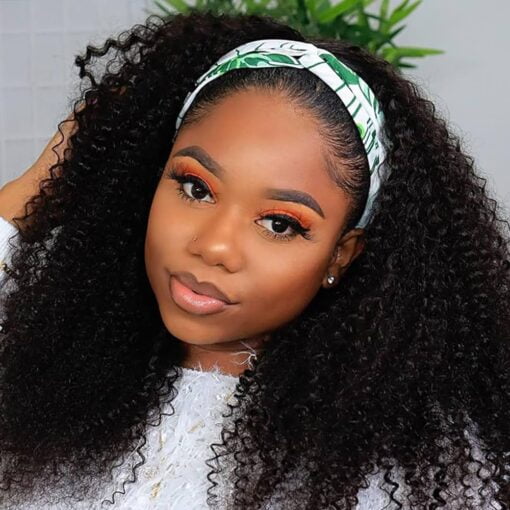 Kinky Curly Headband Wig Human Hair 16 Inch Headband Wigs For Women Women Human Hair Glueless None Lace Front Curly Wave Wigs Brazilian Virgin Hair Wear MI1602463