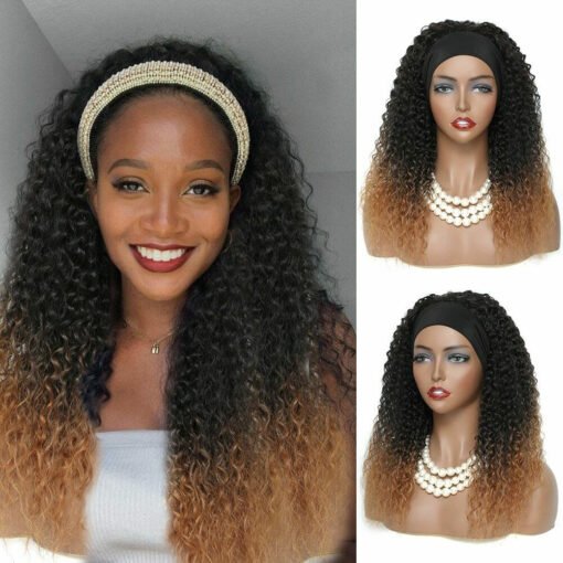 Kinky Curly Headband Wigs Synthetic Hair Full Machine Made MI1604574