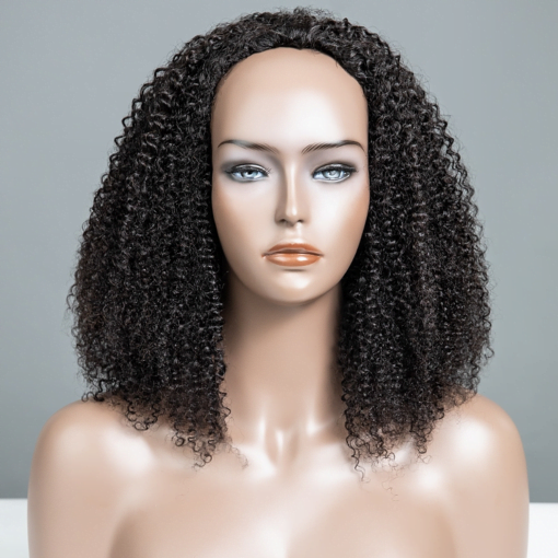 Kinky Curly Virgin Human Hair Clip In 3/4 Half Wig MI1603966