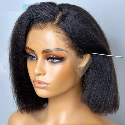 Kinky Straight Bob Wig Curly Baby Hair Trend Younger Edges 13X4 Hd Lace Frontal MI1605196