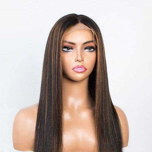 Kinky Straight Chestnut Brown Highlights 13X4 Lace Frontal MI1611959