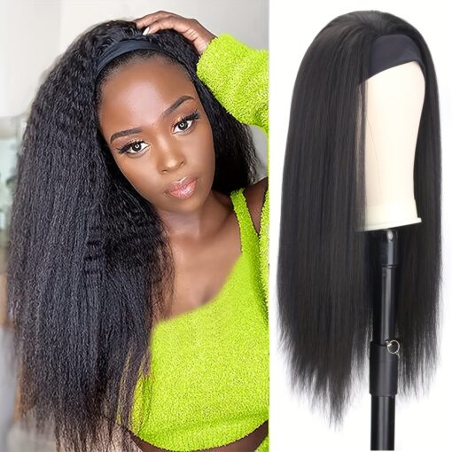 Kinky Straight Headband Wig Synthetic 24 Inch Yaki Straight Hair Heat Resistant Fiber Kinky Afro Wigs For Women Women MI1605140