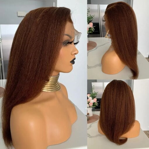 Kinky Straight Human Hair Lace Front Wig For Women Black Women MI1605145