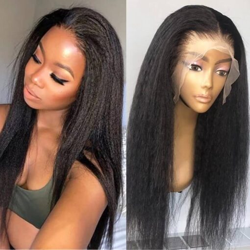 Kinky Straight Human Hair Wig 13X4 Kinky Straight Wig Human Hair Preplucked With Baby Hair 180% Density Yaki Straight Human Hair Wig 18 Inch Brazilian MI1603122