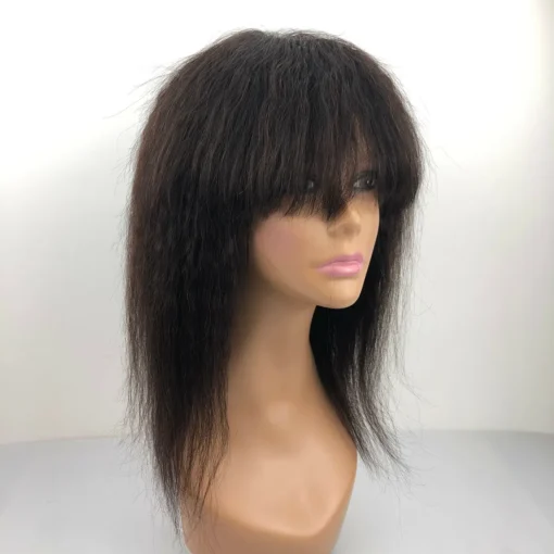 Kinky Straight Human Hair Wig With Bangs Virgin Indian Remy MI1605202