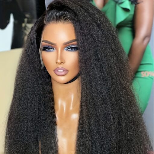 Kinky Straight Human Hair Wigs 180% Density Yaki Straight 13X4 Hd Transparent Lace Frontal Wigs Pre Plucked With Baby Hair Brazilian Virgin Human Hair MI1602569