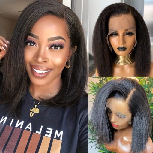 Kinky Straight Human Hair Wigs Yaki Straight Bob Wig Human MI1603126