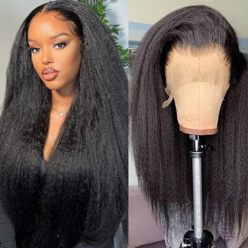 Kinky Straight Lace Front Wigs Human Hair Pre Plucked With Baby Hair 180% Density Yaki Straight 13X4 Transparent Hd Glueless Lace Wig Human Hair Wigs MI1603123