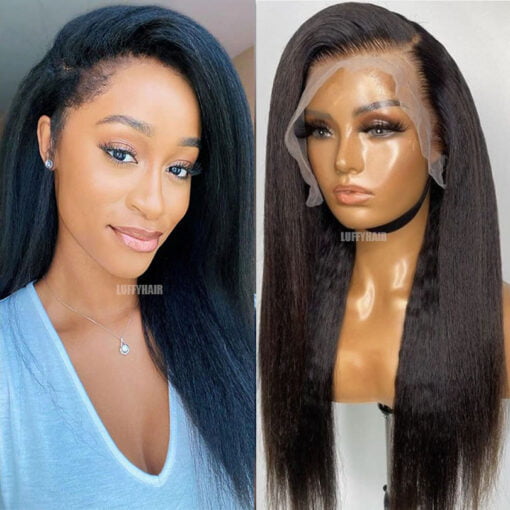 Kinky Straight Silk Base Full Lace Wig Human Hair Glueless Italian Coarse Yaki Silk Top Full Lace Wigs 24Inch 150 Density MI1604124