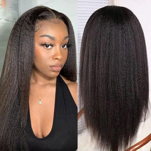 Kinky Straight Wig 13X4 Lace Front Human Hair Wigs Pre MI1604284