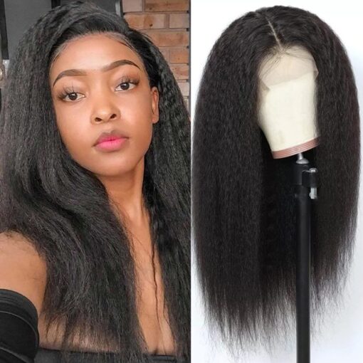 Kinky Straight Wig 13X4 Lace Front Wigs Human Hair For Women Women，18 Inch Glueless Kinky Straight Human Hair Wig Pre Plucked Hairline With Baby Hair,180% MI1605142