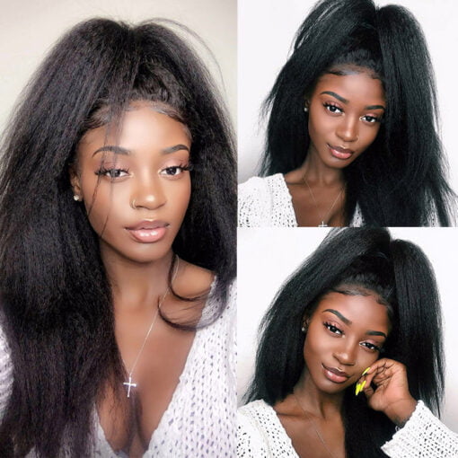 Kinky Straight Wigs 13X6 Lace Front Wig Yaki Human Hair Wigs MI1604281