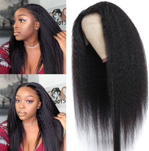 Kinky Yaki Straight Lace Wigs Human Hair Kinky Straight 13X6 Lace Wig For Women Black Women 180% Density Brazilian Virgin Hair Yaki Straight Lace Wigs Pre MI1604270