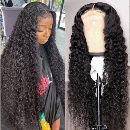 Kiss Love Glueless Wigs Human Hair Pre Plucekd 180% Density Deep Wave Closure Wig Ready To Wear Wigs Glueless Human Hair Wet And Wavy 4X4 Curly MI1605039