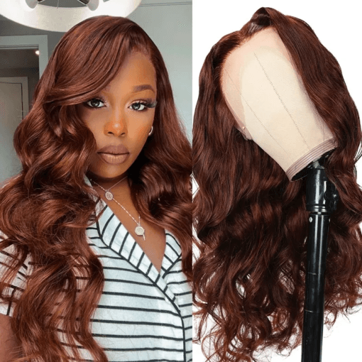 Klaiyi Reddish Brown Body Wave 13X4 Lace Front Wig Human MI1611664