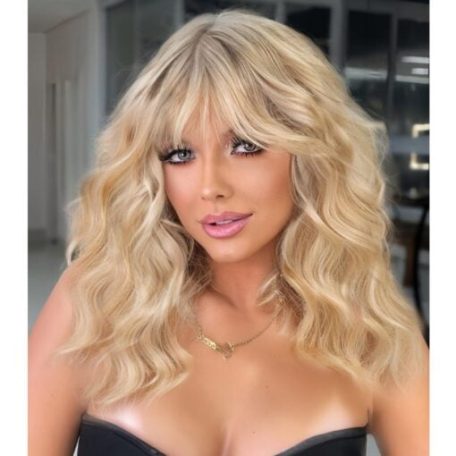 Kome 613 Blonde Curly Bob Wig With Bangs Short Wavy Light Blonde Wigs For Women Women Lob Haircut Synthetic Heat Resistant Bob Wigs 14In… MI1606002