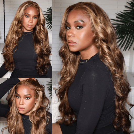 Kriyya Honey Blonde Highlight Body Wave Human Hair Wigs MI1609475