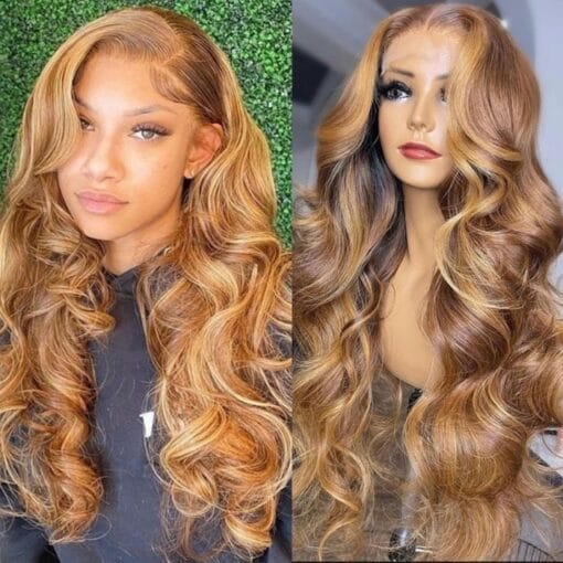 Kriyya Honey Blonde Highlight Ombre Body Wave Human Hair Wig MI1611592