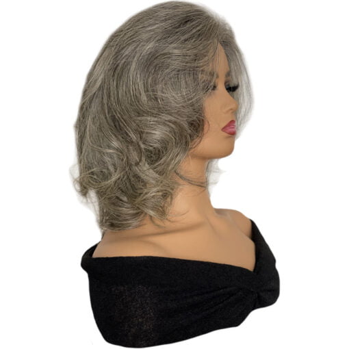 Lace Front 12 Inch Mix Gray Premade Human Hair Prosthesis Wig MI1606359