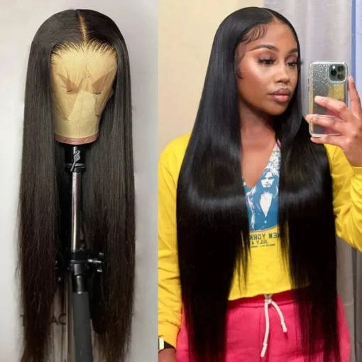 Lace Front Wigs 26 Inch Long Black Silky Straight Wigs Synthetic Hair For Women Women MI1604484