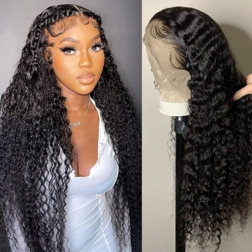 Lace Front Wigs Human Hair Deep Wave Brazilian Real 13X4 Lace Frontal Cheap 100% Human Hair Wigs Pre Plucked With Baby Hair 250% Density Natural Black MI1604287