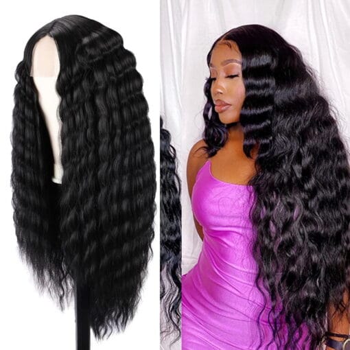 Lace Front Wigs Human Hair Long Deep Wave Black Wig Synthetic Curly Wig For Women Women 30 Inch Long Black Wave Wig Middle Part Scalp Lace Wigs Natural MI1611747