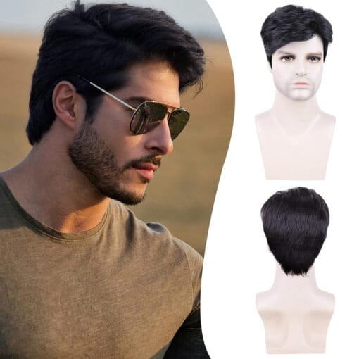 Lakihair Mens Wig Short Black Wigs For Women Men Realistic Male Wig For Women Daily Cosplay Use MI1611377