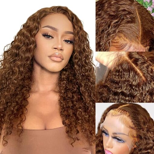 Light Brown Curly Wig Human Hair 13X4 Deep Wave Lace Front Human Hair Wig Pre Plucked With Baby Hair 24Inch Hd Transparent Lace Frontal Wigs Human MI1610599