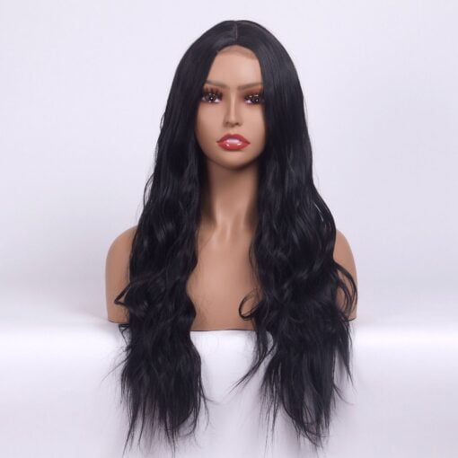 Lingdora Long Black Wavy Middle Part Wig Fashion Curly Hair MI1604136