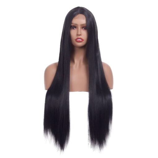 Lingdora Long Straight Black Wig Middle Part Natural Looking MI1604009