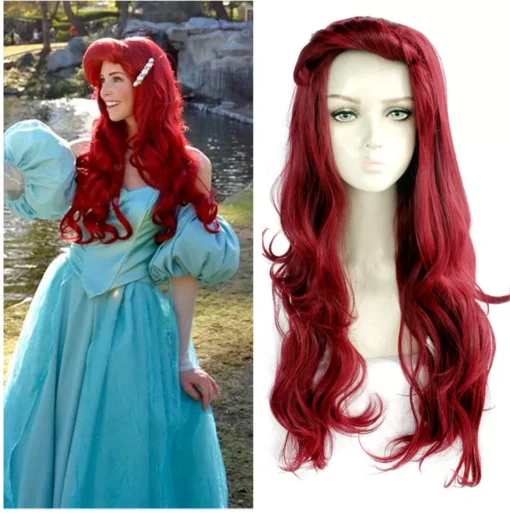 Little Mermaid Ariel Cosplay Wig Curly Long Dark Red Wavy MI1604892