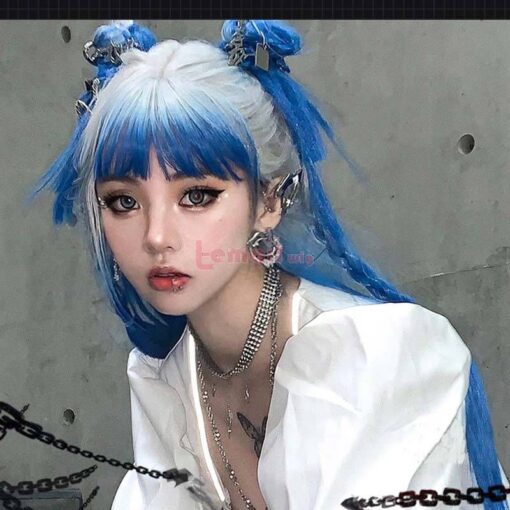 Lolita Hairs Gradient White Blue Cool Girls Fashion Women Cosplay Wigs MI1610307