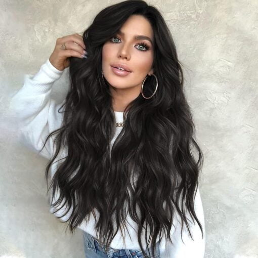 Long Black Wavy Wigs For Women Women Middle Part Curly Black Wig MI1604141