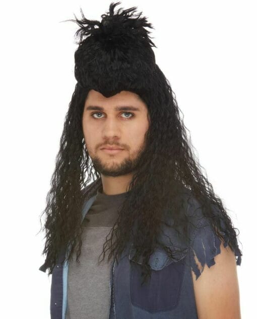 Long Curly Black Hair Wig Hardrock Heavy Metal Rocker 80'S MI1611576