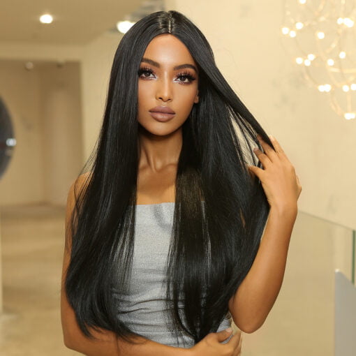 Long Dark Straight Synthetic Wigs Natural Black Fake Hair Wig Middle Part For Women Women Afro Daily Party Cosplay Heat Resistant Use MI1610698