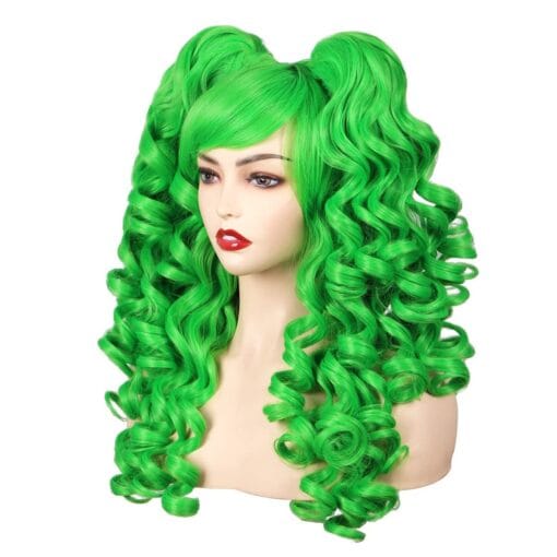 Long Green Curly Cosplay Wig With Two Ponytails For Women Halloween Costume, St. Patrick Green Wig MI1610780