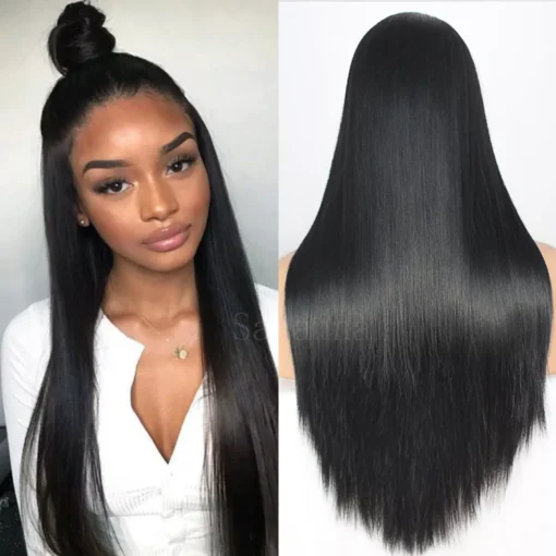 Long Natural Black Women Straight Synthetic Lace Front Wigs MI1607748