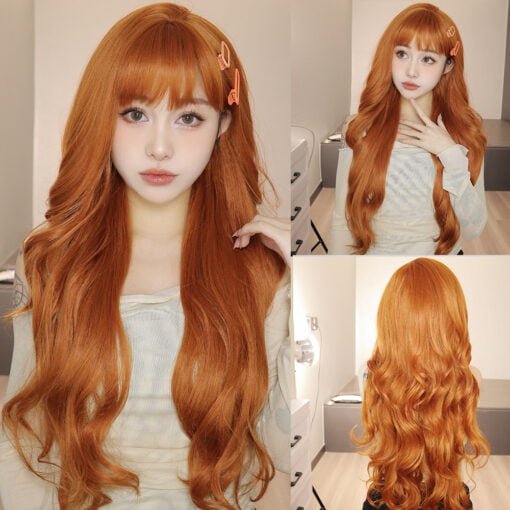 Long Orange Body Wave Synthetic Wig With Bangs For Women White Women Natural Looking Hair Daily Use Party Cosplay Heat Resistant Fiber MI1606027