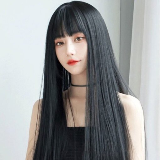 Long Straight Full Wig With Air Bangs 28Inch Synthetic High MI1605280