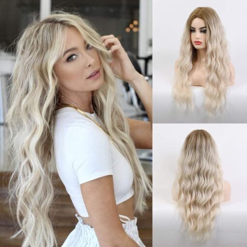 Long Wavy Blonde Wig For Women Women Natural Beach Wave Curly Hair MI1611443