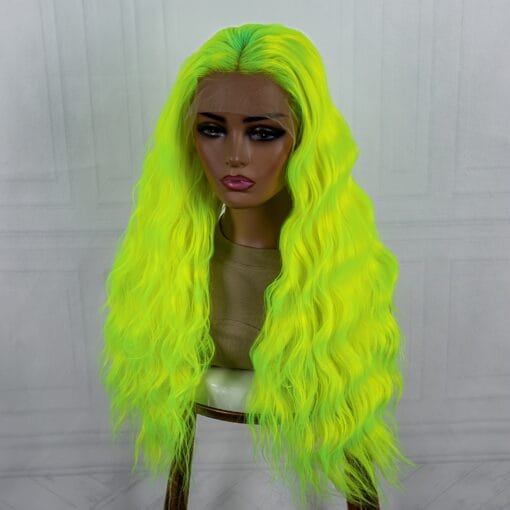 Long Wavy Lemon Green Lace Front Wig Glueless Synthetic MI1609283