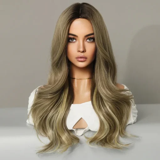 Long Wavy Ombre Synthetic Wigs Mid Split Hairstyle Cosplay MI1608172