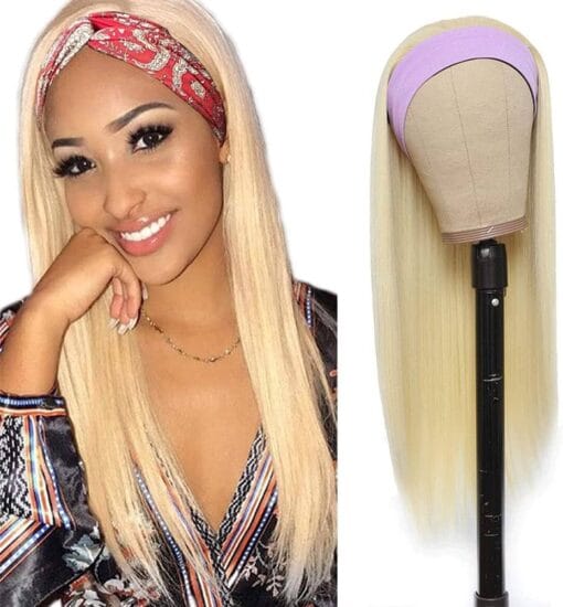 Lorauroga 613 Blonde Headband Wig Human Hair Straight Non Lace Front Wigs Unprocessed Virgin Hair Glueless Straight 613 Colored Headband Wigs Blonde MI1611966