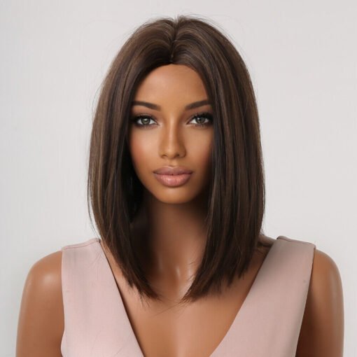 Louis Straight Bob Synthetic Wigs Middle Part Brown Wig With MI1603211