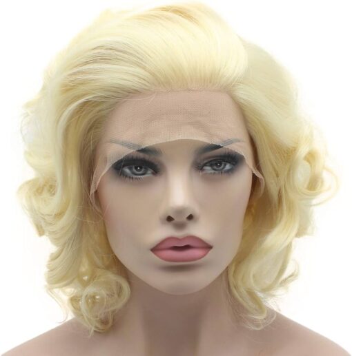 Lushy Wavy Short Light Blonde Wig Heavy Density Heat Resistant Synthetic Lace Front Wig MI1610415